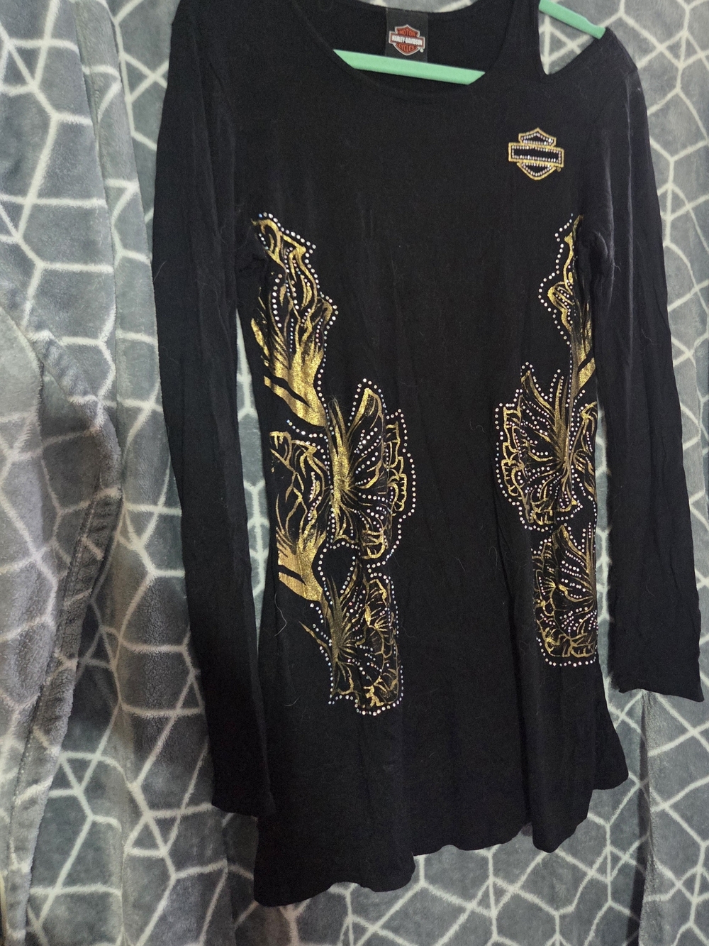 Harley-Davidson Black Long Sleeve Tunic with Gold Floral Foil
